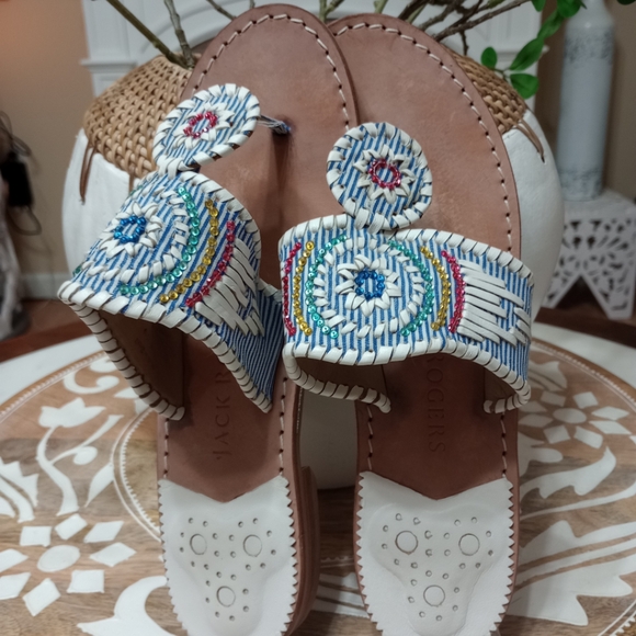 Jack Rogers Beaded Leather Sandals with Blue Accents Size 7.5 - Picture 3 of 6